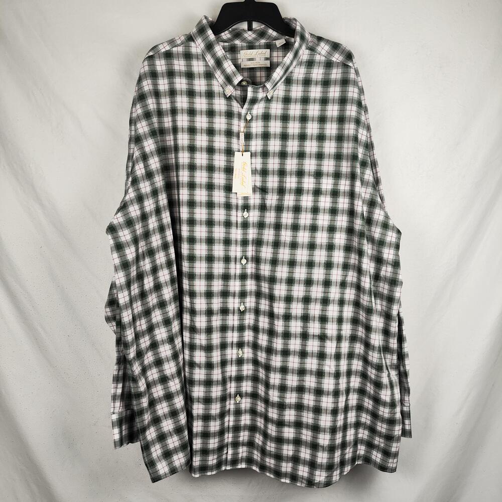 Gold Label Roundtree & Yorke Shirt Mens 4XLT Green Plaid Non Iron Long Sleeve